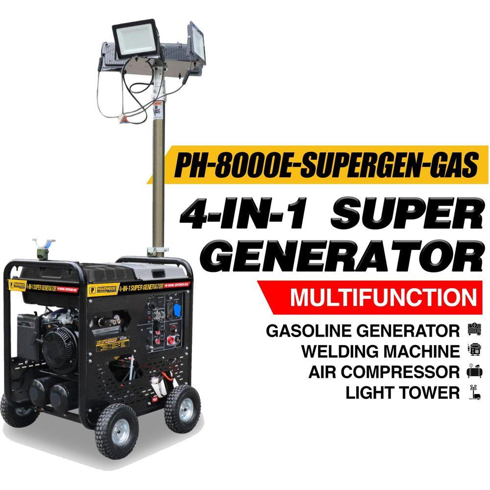 Powerhouse PH-8000E-SUPERGEN-GAS 4in1 Super Generator 5.5KW (Welder, Air Compressor, Light Tower) | Powerhouse by KHM Megatools Corp. Powerhouse PH-8000E-SUPERGEN-GAS 4in1 Super Generator 5.5KW (Welder, Air Compressor, Light Tower) | Powerhouse by KHM Megatools Corp.